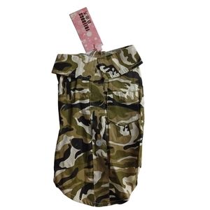 Freedogs Camo Button Up NEW Medium Breed Green Short Sleeve -Hook & Loop Closure